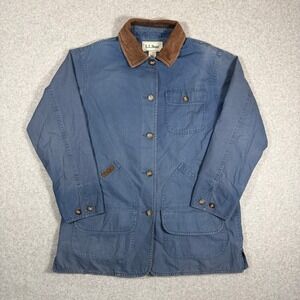 Vintage LL Bean Chore Barn Coat Women's Medium Blue Workwear Leather Collar